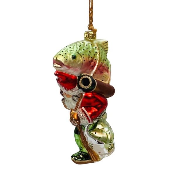 Santa Christmas Ornament carrying a Fish and Bait Metal 6in - Picture 5 of 7